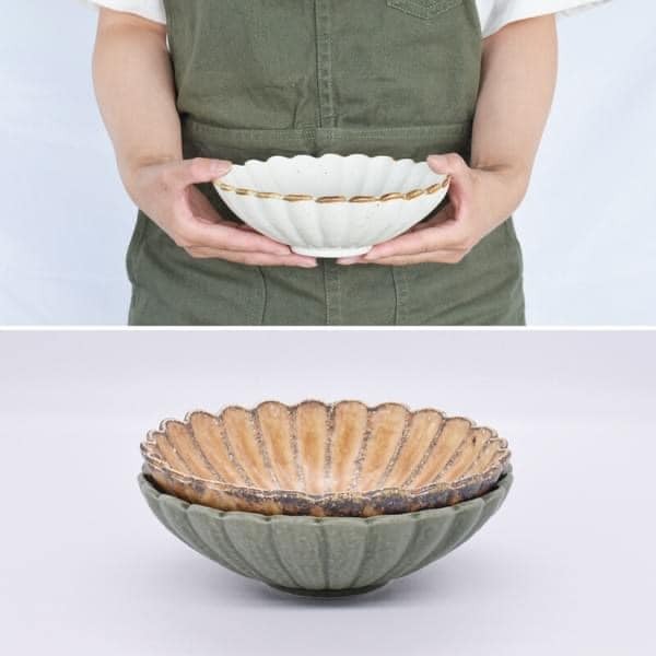 日本餐具 美濃燒陶瓷碗 5色菊花形日本碗中缽18cm 王球餐具 (12)