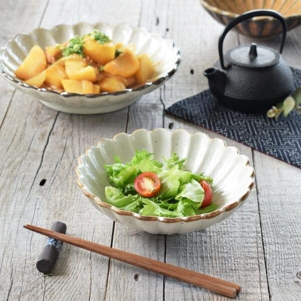 日本餐具 美濃燒陶瓷碗 5色菊花形日本碗中缽18cm 王球餐具 (8)