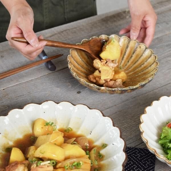 日本餐具 美濃燒陶瓷碗 5色菊花形日本碗中缽18cm 王球餐具 (9)