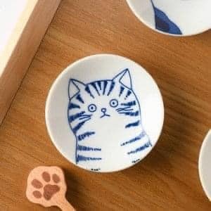 日本餐盤-美濃燒-迷你貓咪盤-餐具禮品套裝5入1組-王球餐具 (2)