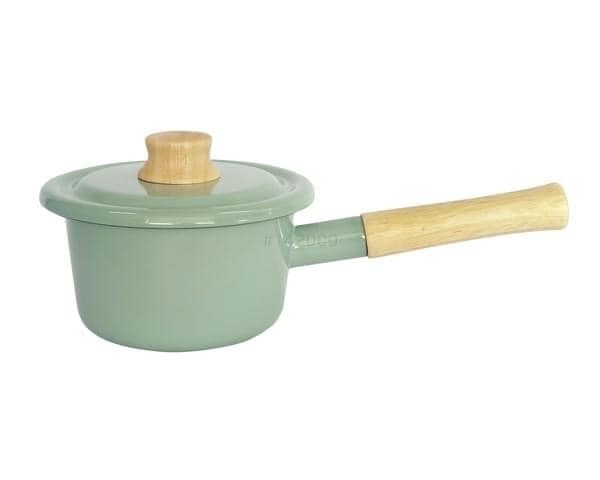 日本餐具【富士琺瑯】HoneyWare 單手鍋 附蓋琺瑯牛奶鍋 14cm  奶油色  蘋果綠 王球餐具