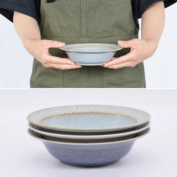 日本餐具 美濃燒餐盤 蕾絲邊陶瓷湯盤16.8cm 王球餐具 (10)