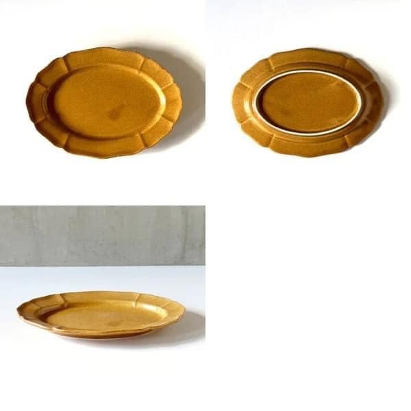 日本餐具 美濃燒陶瓷 仿古橢圓盤19.5cm 王球餐具 (9)