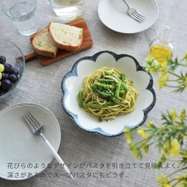 日本餐盤 美濃燒餐具 茉莉花深餐盤（藍）21.5cm 王球餐具 (6)