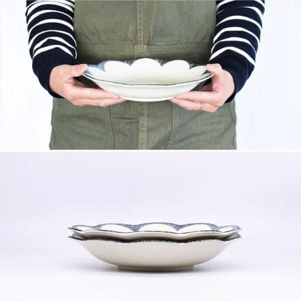 日本餐盤 美濃燒餐具 茉莉花深餐盤（藍）21.5cm 王球餐具 (2)
