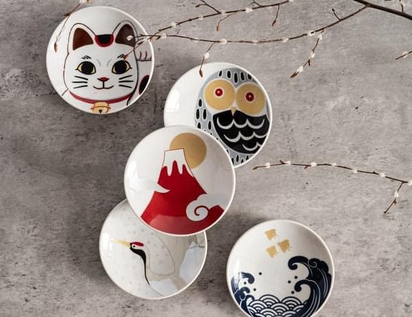 日本餐盤 美濃燒近藤馬山傳統圖案小碟子禮盒組 王球餐具 (6)