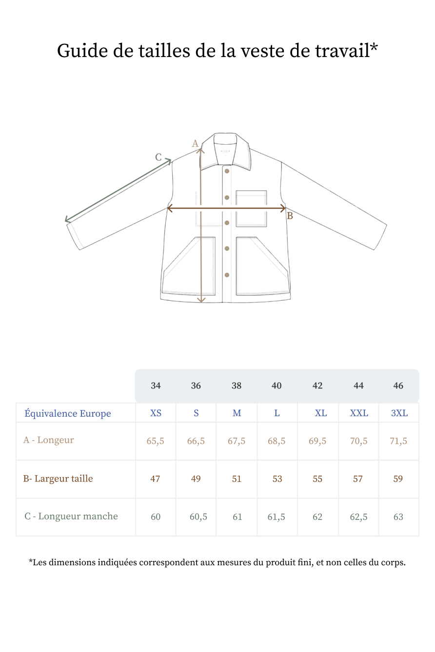 Guide-des-tailles-Veste-de-travail-Mijuin-femme