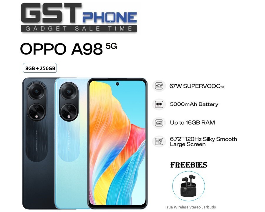 Oppo A98 5G (8GB+8GB Extended Ram)+256GB Rom (Original Malaysia Set) With  Premium Gift –