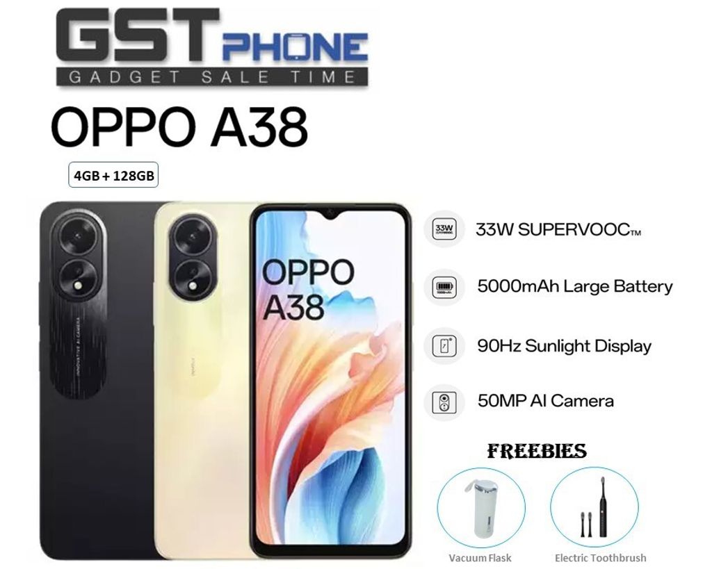 Oppo A38 (4GB+4GB Extended Ram)+128GB Rom (Original Malaysia Set) With  Premium Gift