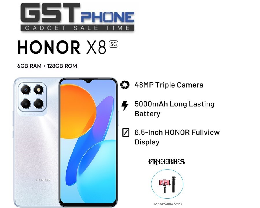 Honor X8 5G (6GB+2GB Extended Ram)+128GB Rom (Original Malaysia Set) With  Premium Gift –