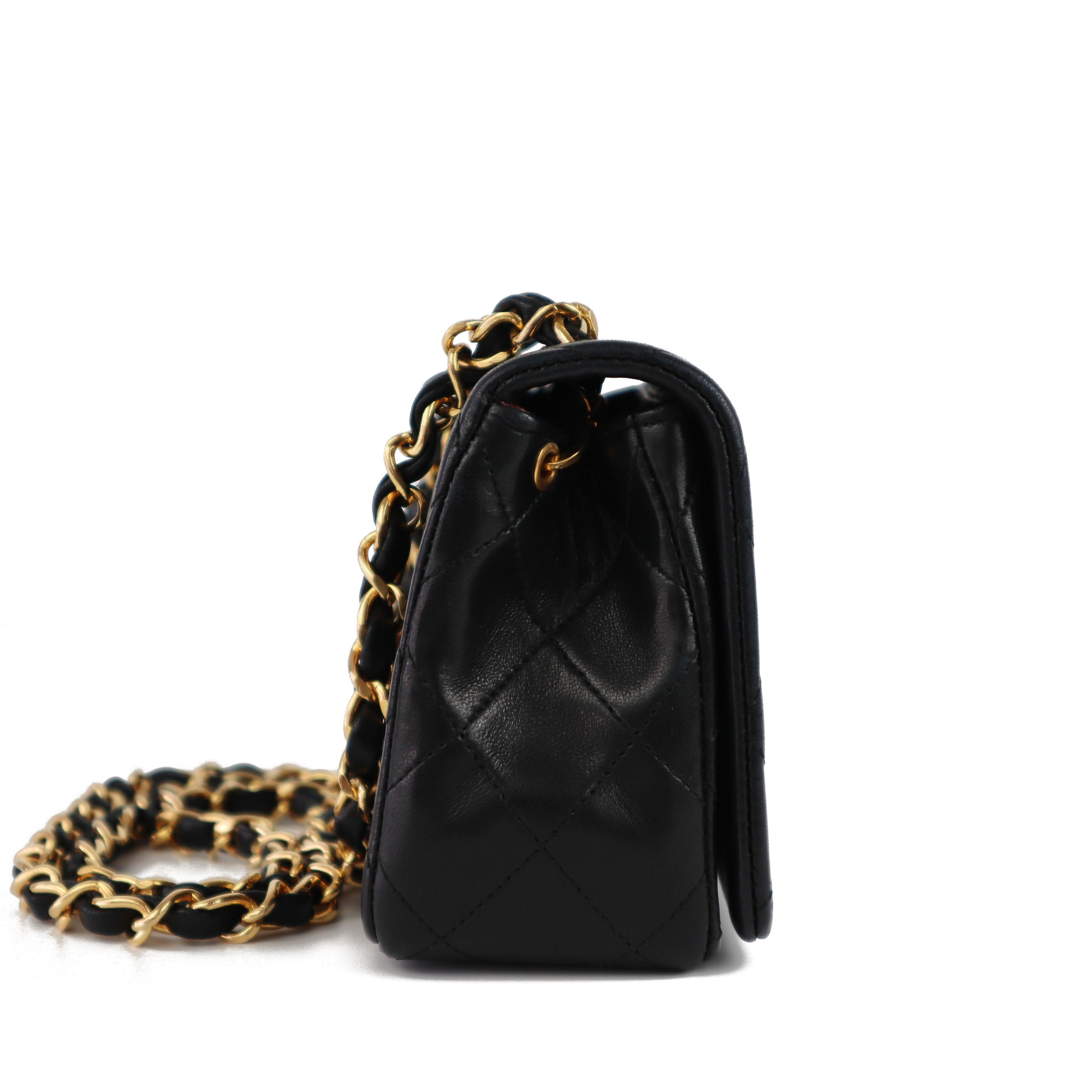 Chanel Vintage Quilted Mini Full Flap Bag 19cm in Black Lambskin