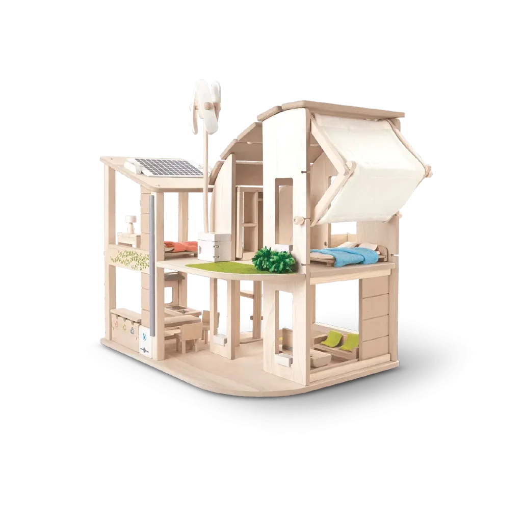 7156_PlanToys_GREEN_DOLLHOUSE_WITH_FURNITURE_Pretend_Play_Imagination_Coordination_Language_and_Communications_Social_Fine_Motor_3yrs_Wooden_toys_Education_toys_Safety_Toys_Non-toxic_0