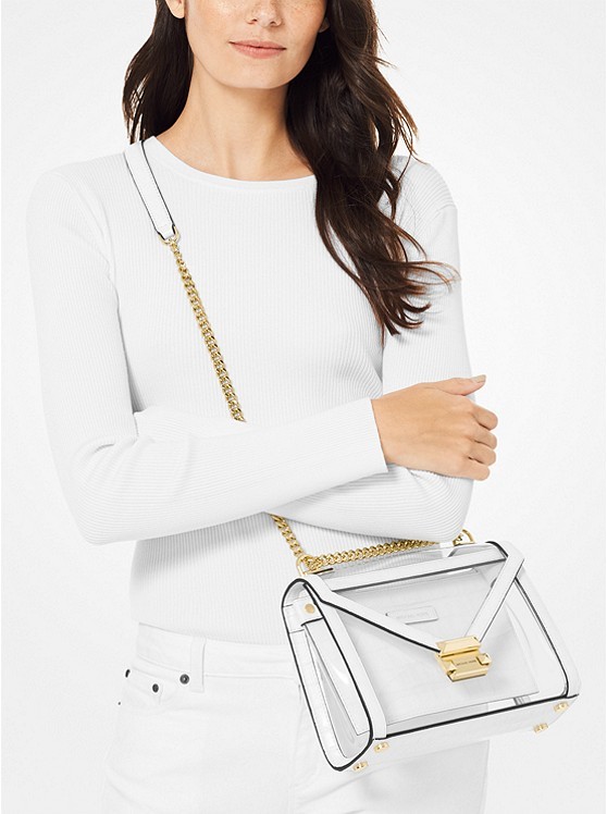 whitney large clear and leather satchel