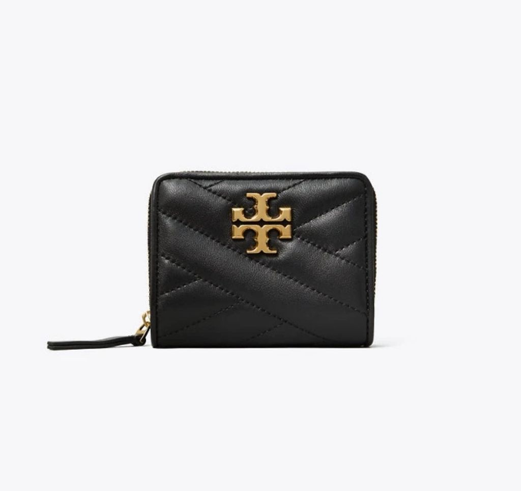 Tory Burch Kira Chevron Bi-fold Wallet In Pink Moon/rolled Brass | ModeSens