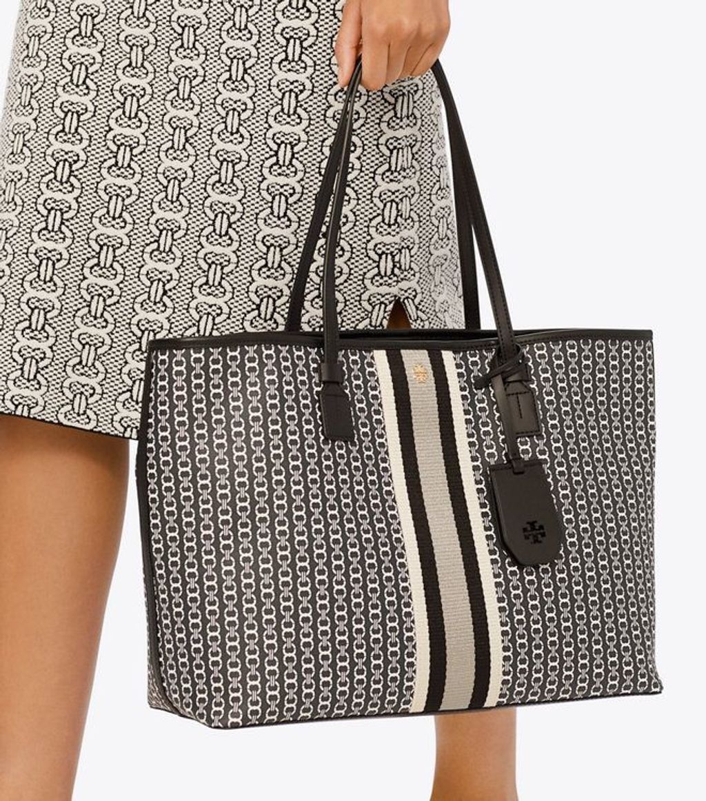 Tory Burch Gemini Link Canvas Top-Zip Tote