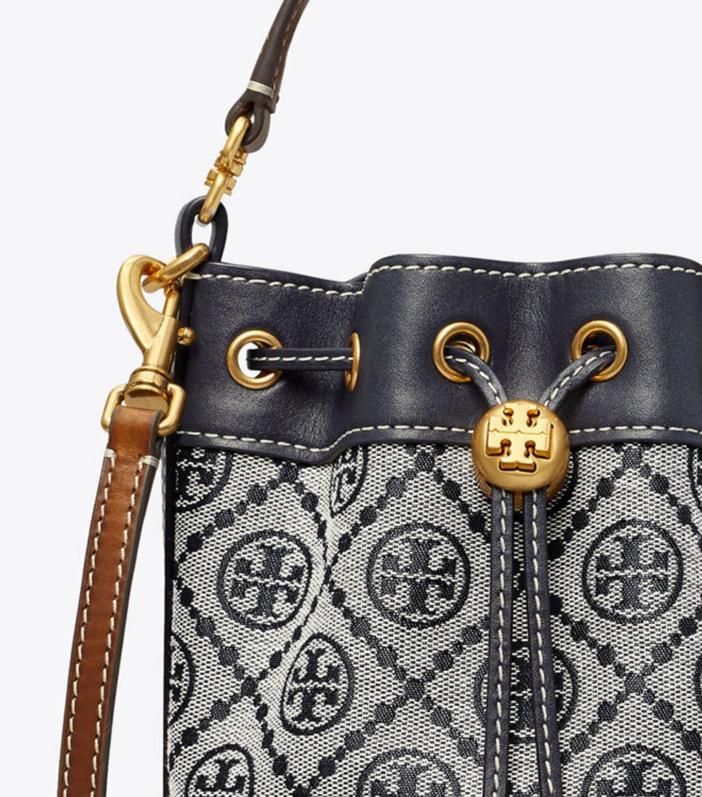 Tory Burch Aged Camello Mix T Monogram Mini Bucket Bag In