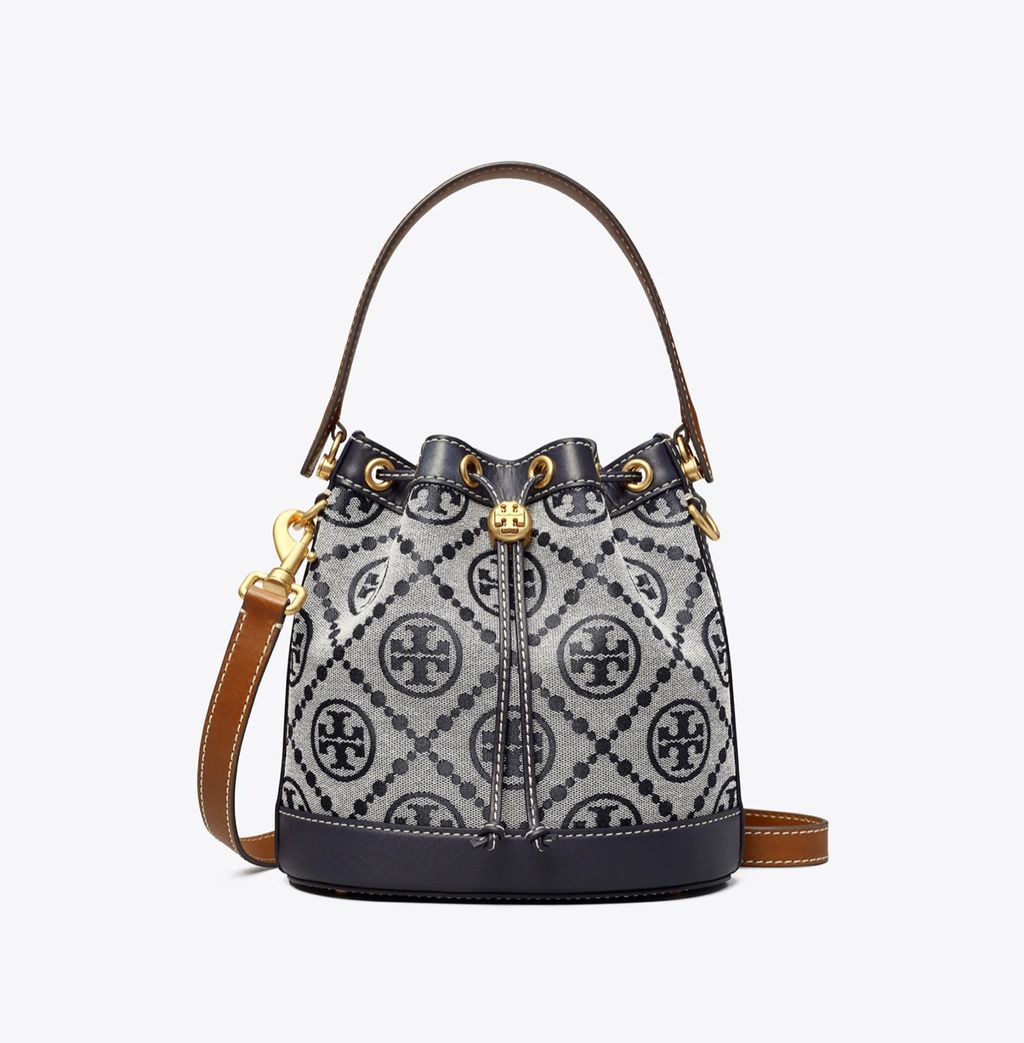 Tory Burch T Monogram Jacquard Bucket Bag – Luxe Paradise Tory Burch T Monogram Jacquard Bucket Bag – Luxe Paradise