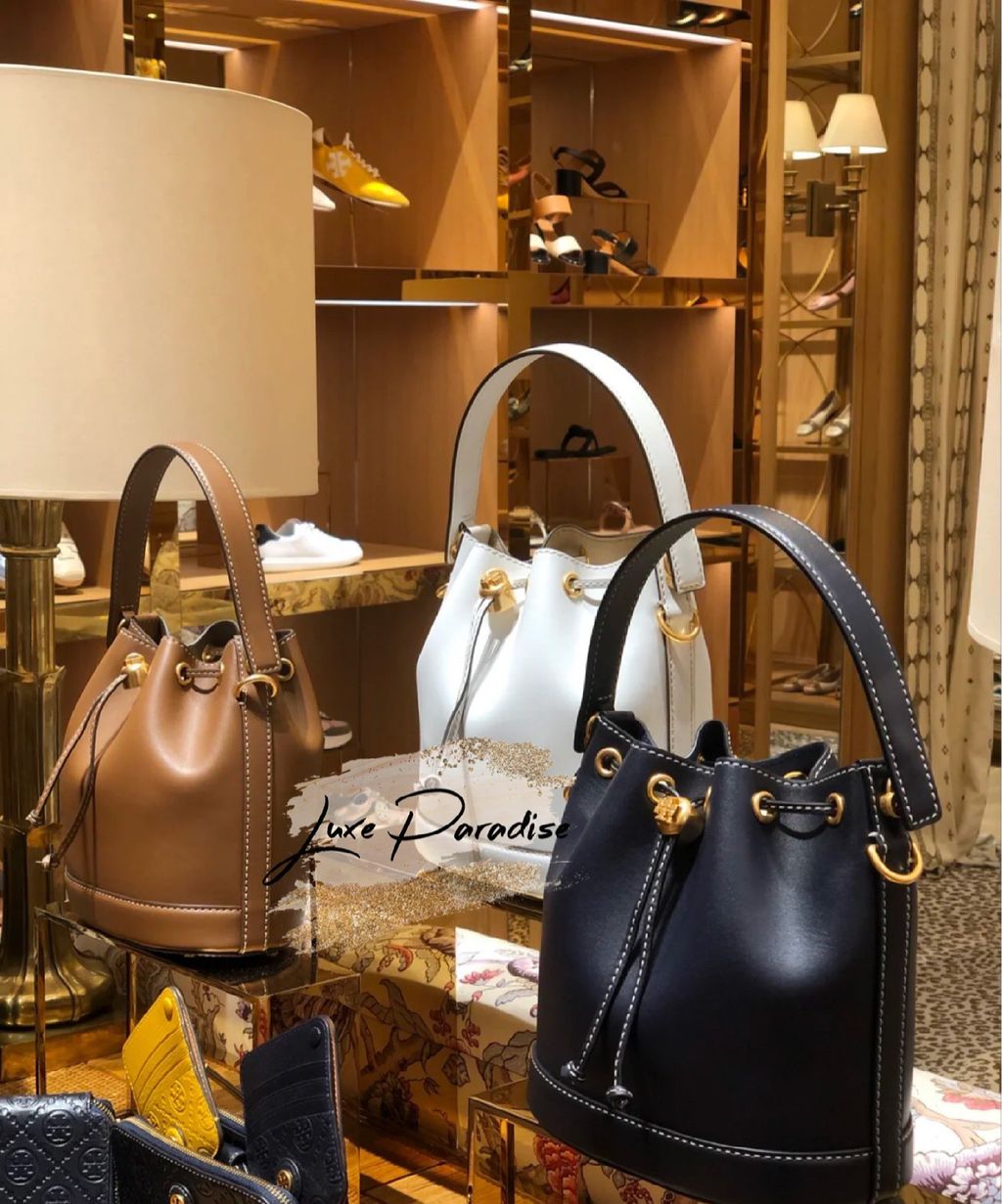 Tory Burch T Monogram Leather Bucket Bag – Luxe Paradise Tory Burch T Monogram Leather Bucket Bag – Luxe Paradise