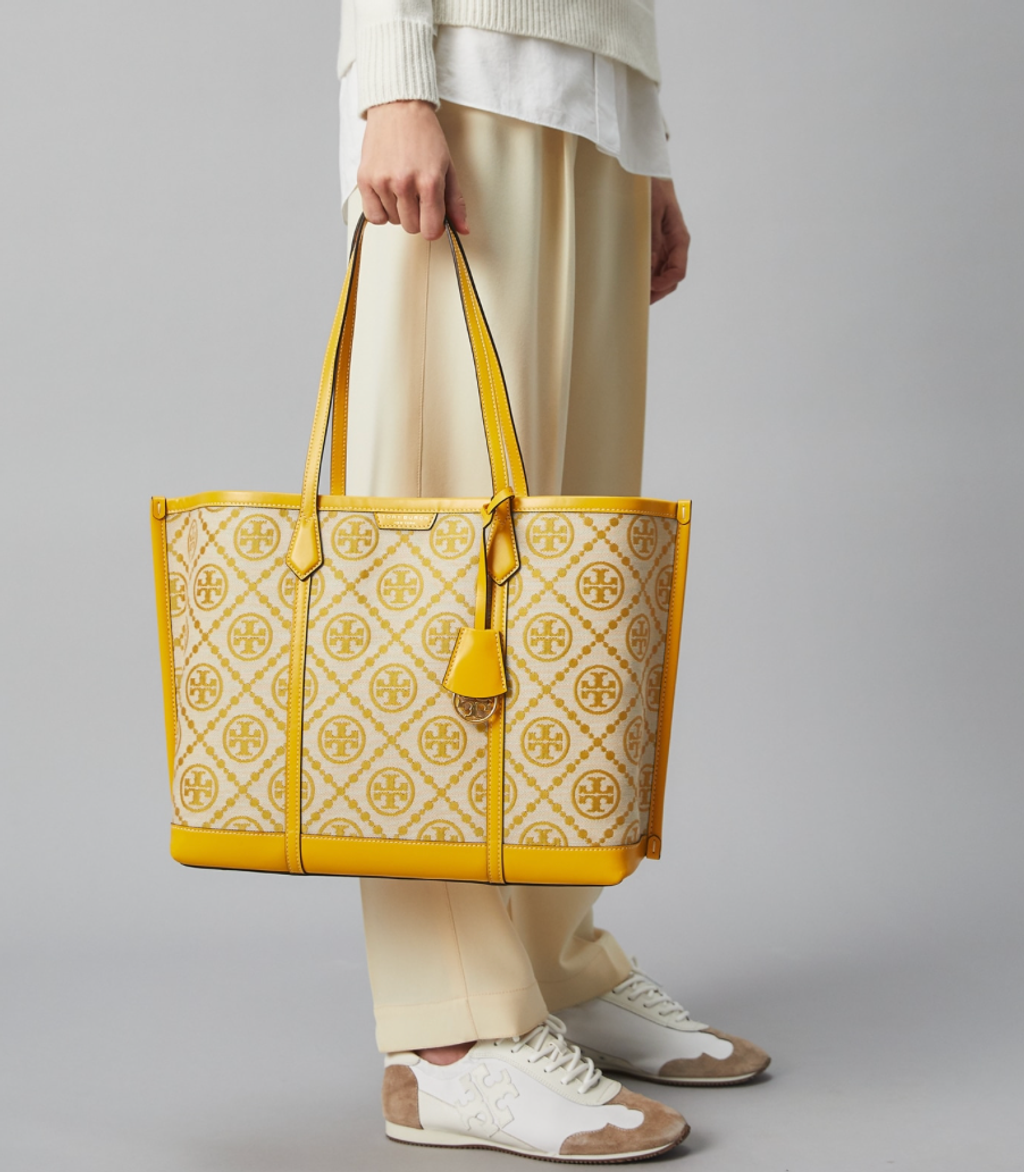 Tory Burch Perry T Monogram Jacquard Triple-Compartment Tote - ShopStyle