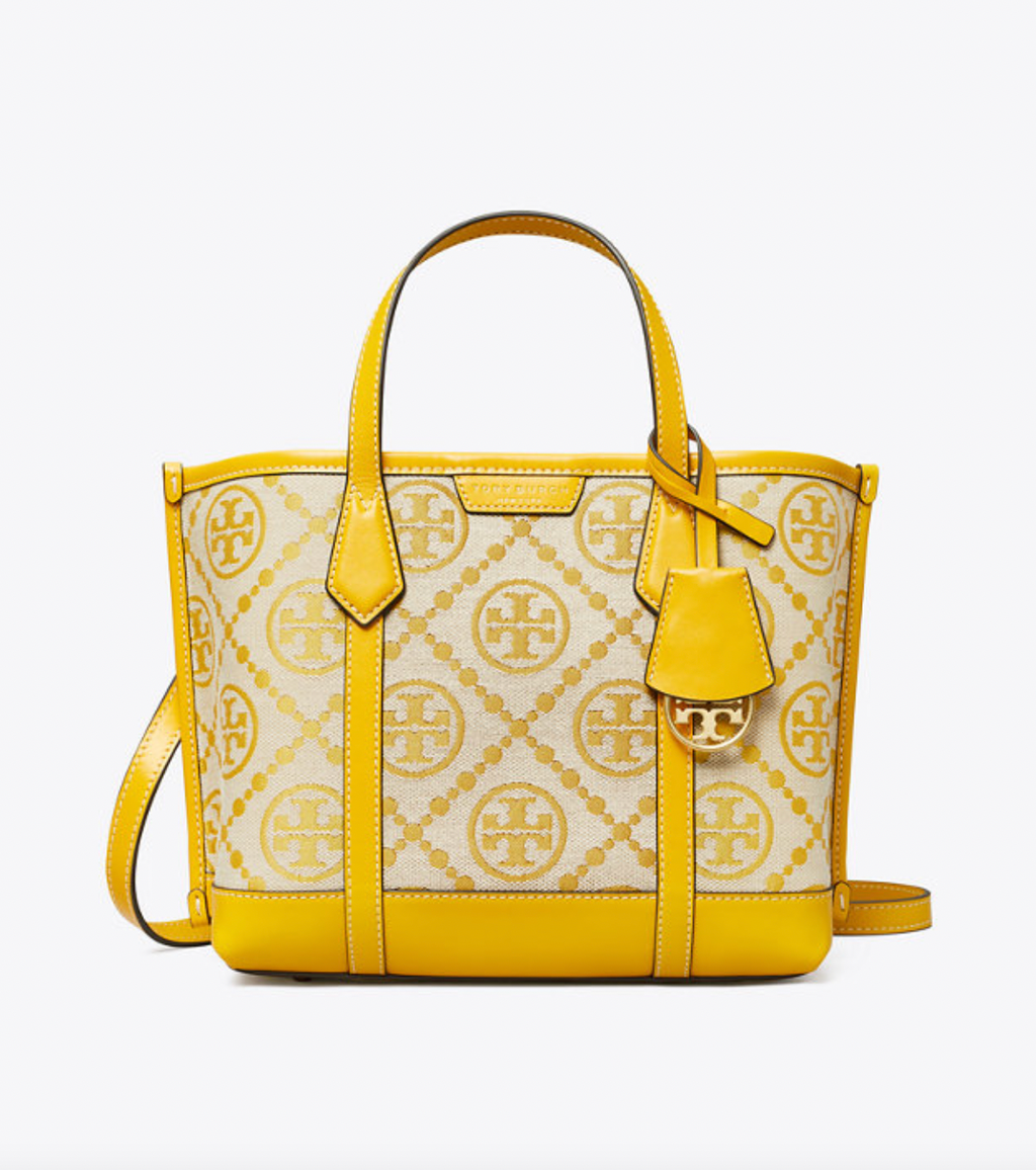 Tory Burch 83313 PERRY T MONOGRAM SMALL TRIPLE-COMPARTMENT TOTE IN HAZEL 371