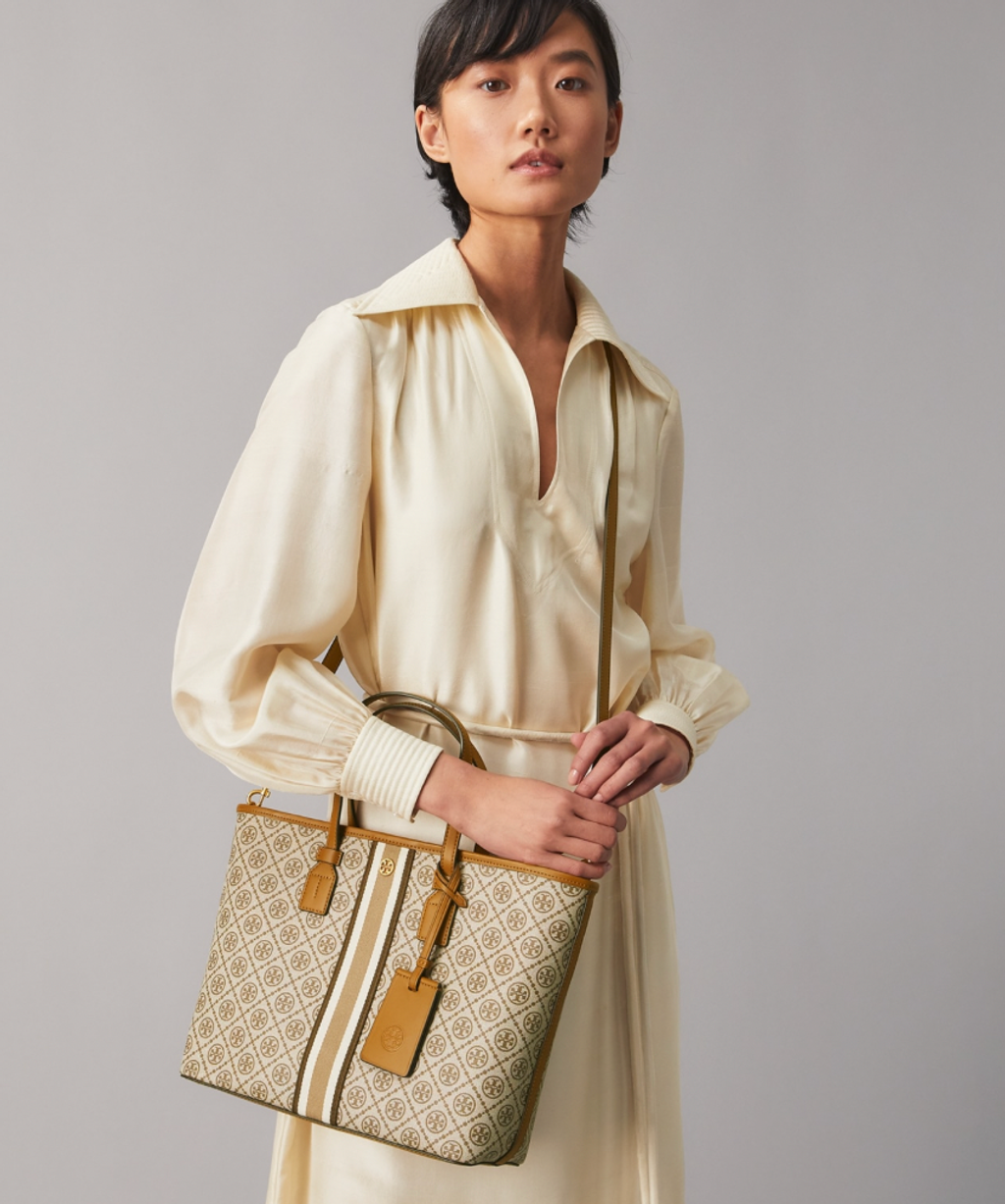 Tory Burch T Monogram Coated Canvas Small Tote Bag – Luxe Paradise Tory Burch T Monogram Coated Canvas Small Tote Bag – Luxe Paradise