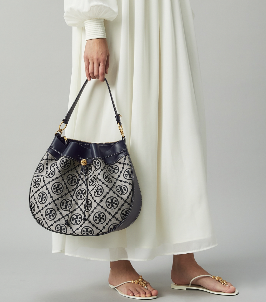 t monogram jacquard drawstring hobo