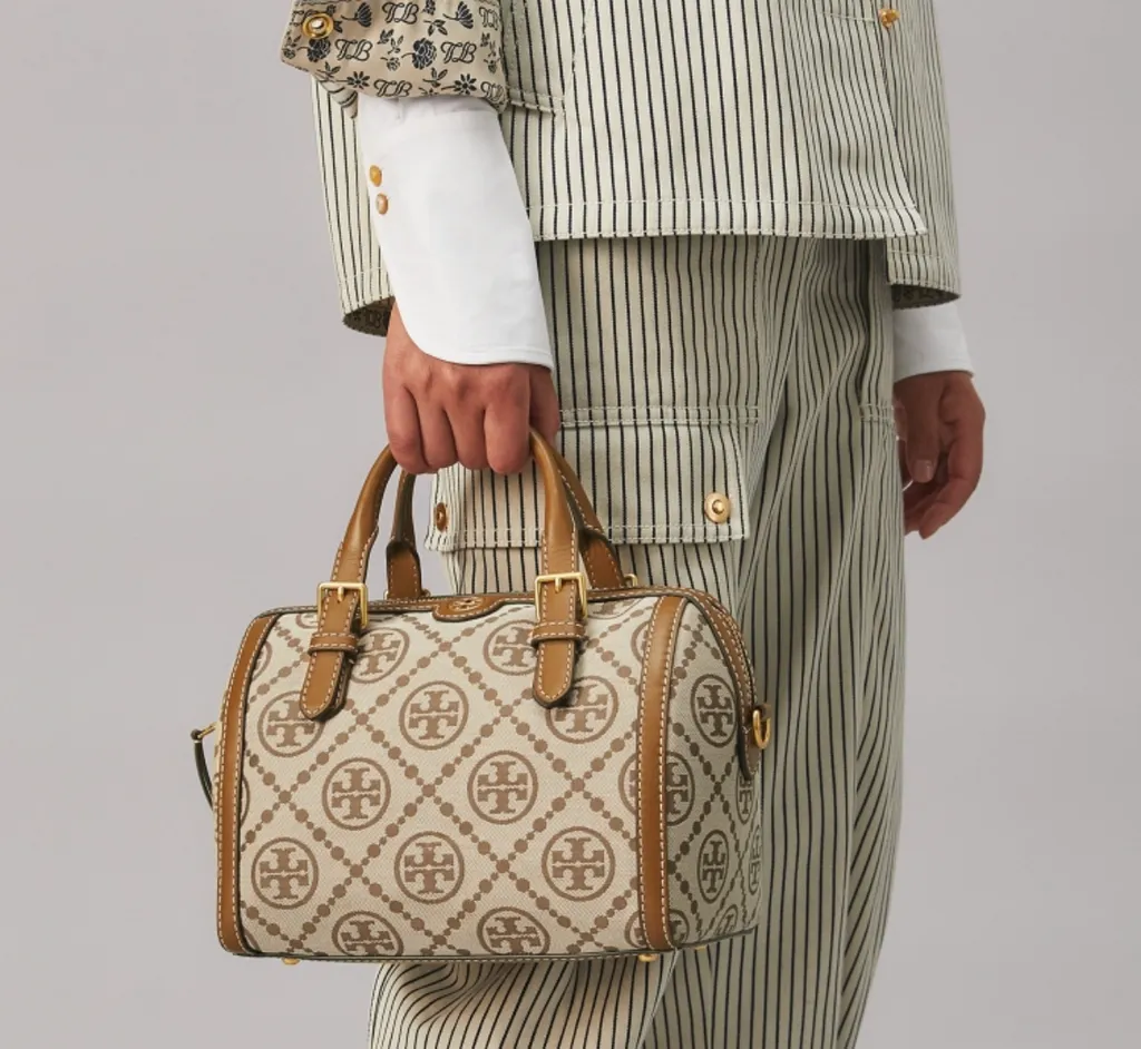 Tory Burch T Monogram Jacquard Barrel Bag – Luxe Paradise Tory Burch T Monogram Jacquard Barrel Bag – Luxe Paradise