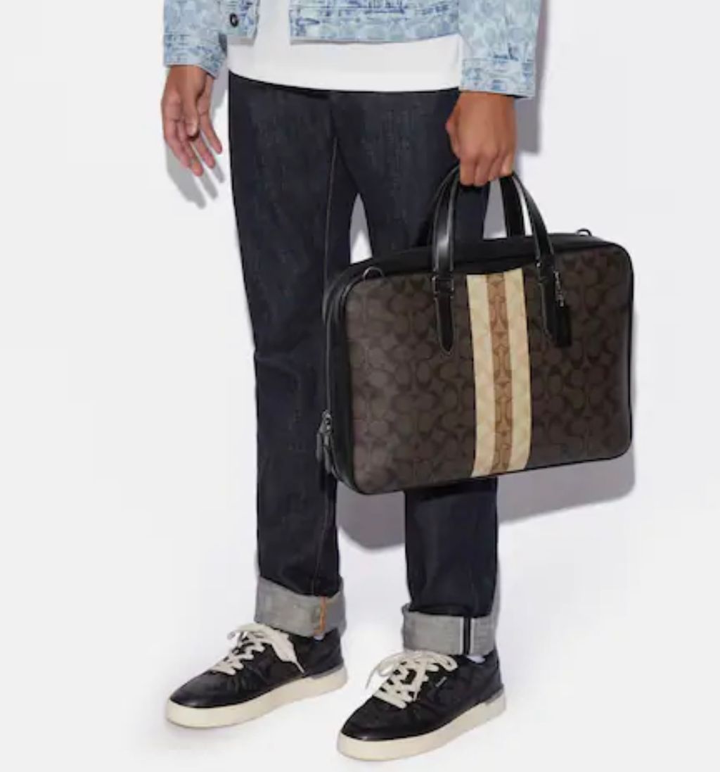 Coach Graham Slim Brief In Blocked Signature Canvas With Varsity Stripe