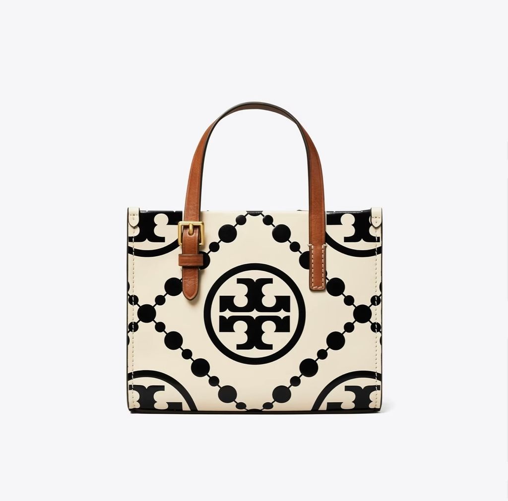 Tory Burch Mini T Monogram Contrast Embossed Square Tote