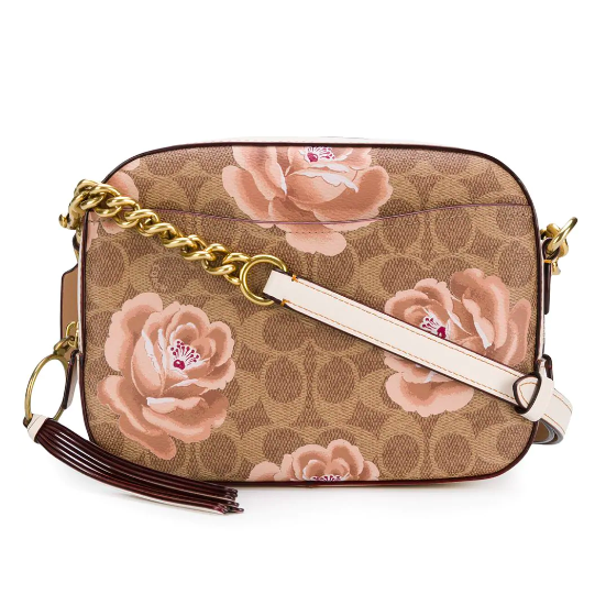 coach rose print camera bag