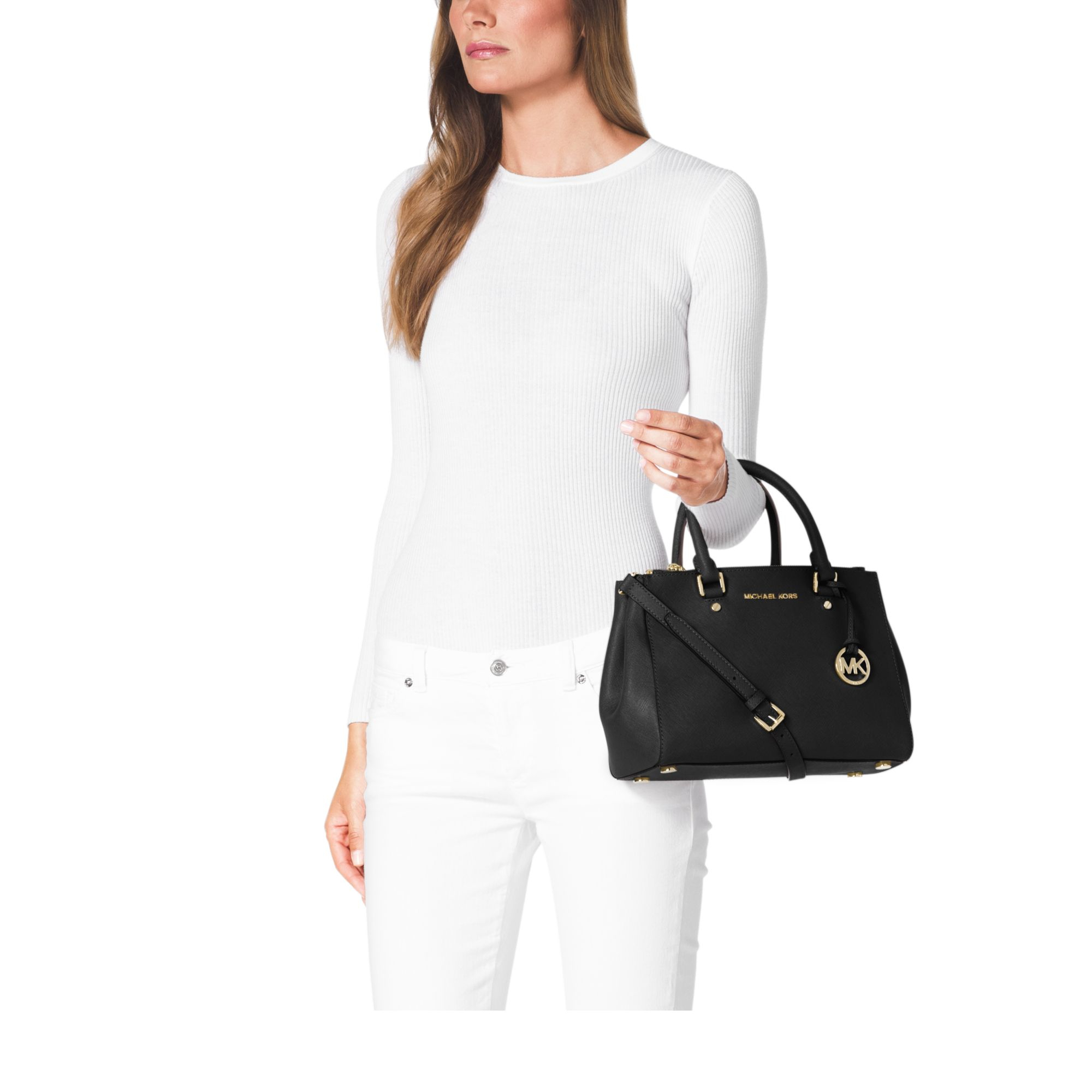 michael kors sutton black saffiano leather satchel