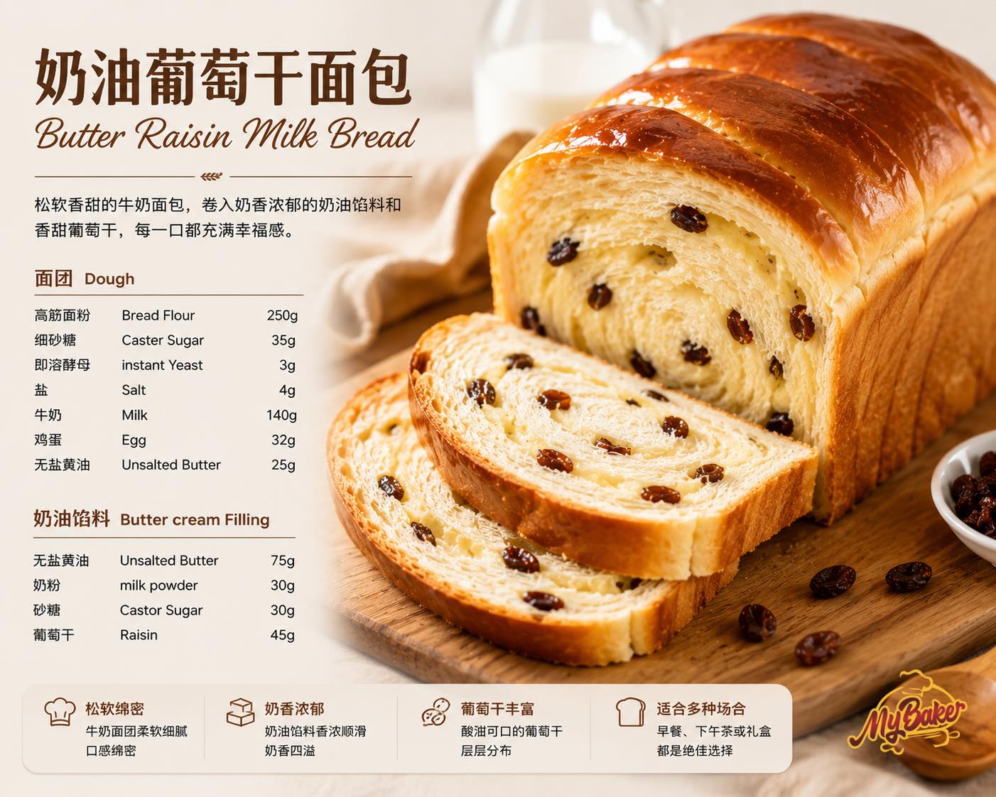 奶油葡萄干面包 Butter Raisin Milk Bread 260605