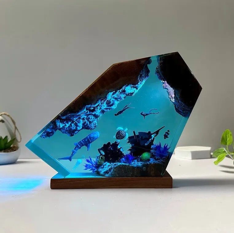 海底世界樹脂夜燈 四色可選 暖光 白光 藍光 彩光