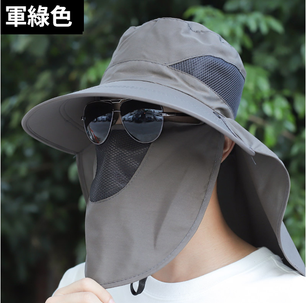披肩防曬帽  滌棉速乾透氣  客製化 印刷、刺繡  軍綠色