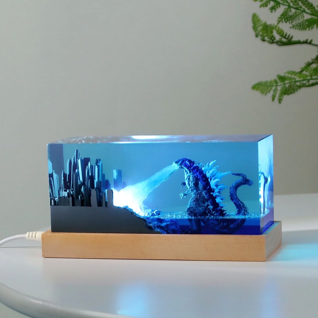 哥斯拉造型夜燈 樹脂工藝LED擺件