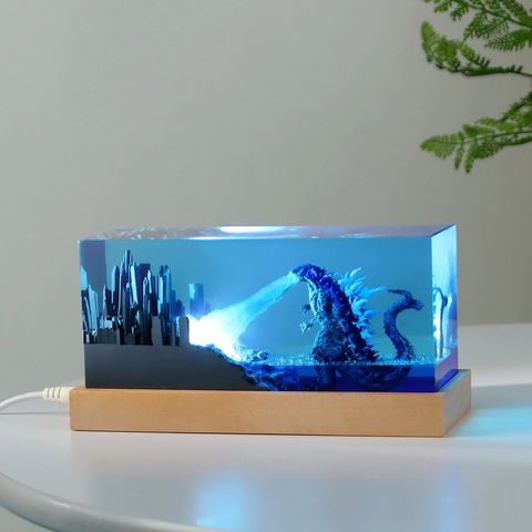 哥斯拉造型夜燈 樹脂工藝LED擺件