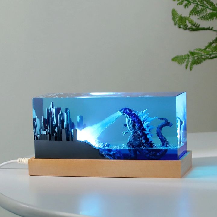 哥斯拉造型夜燈 樹脂工藝LED擺件