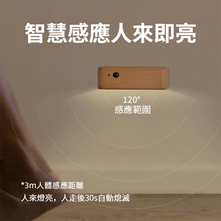 智能人體感應燈 原木小夜燈 磁吸充電壁燈