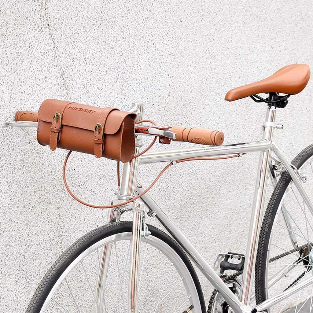 PU皮革 車前袋 自行車前掛包 收納包 復古風 可加印logo 客製化