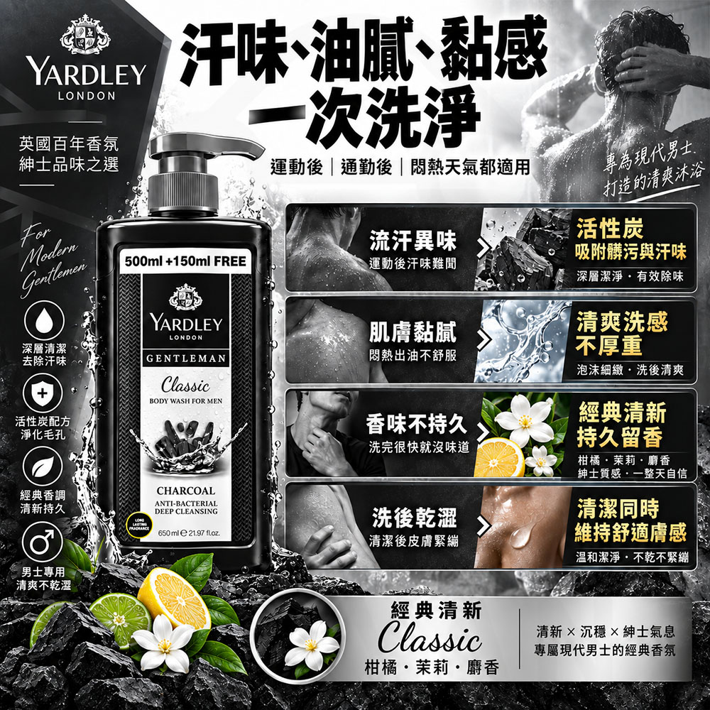 Yardley 雅麗 紳士活性炭沐浴露 蝦3