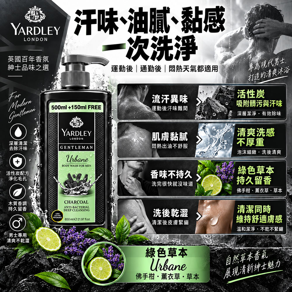 Yardley 雅麗 紳士活性炭沐浴露 蝦5