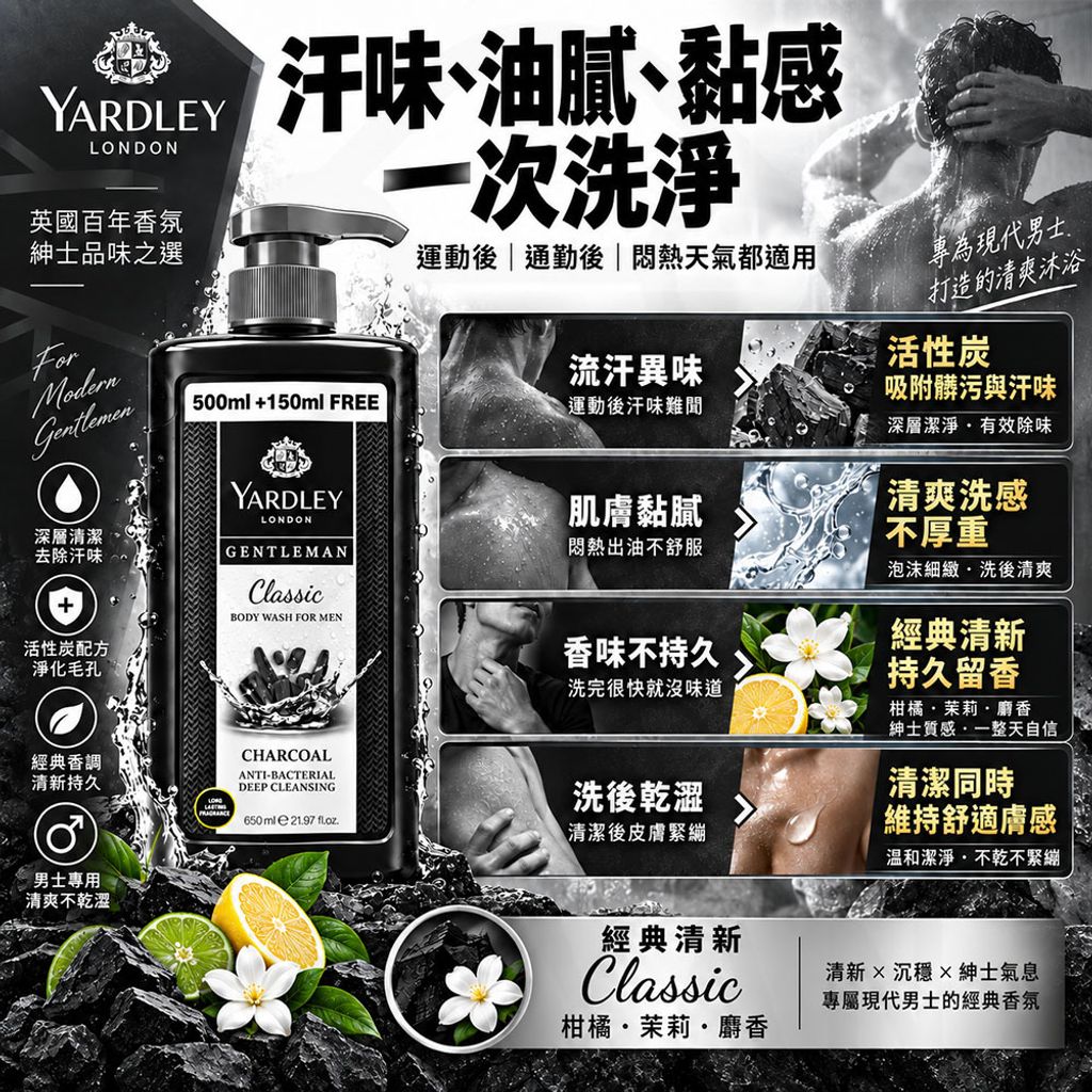 Yardley 雅麗 紳士活性炭沐浴露 蝦3