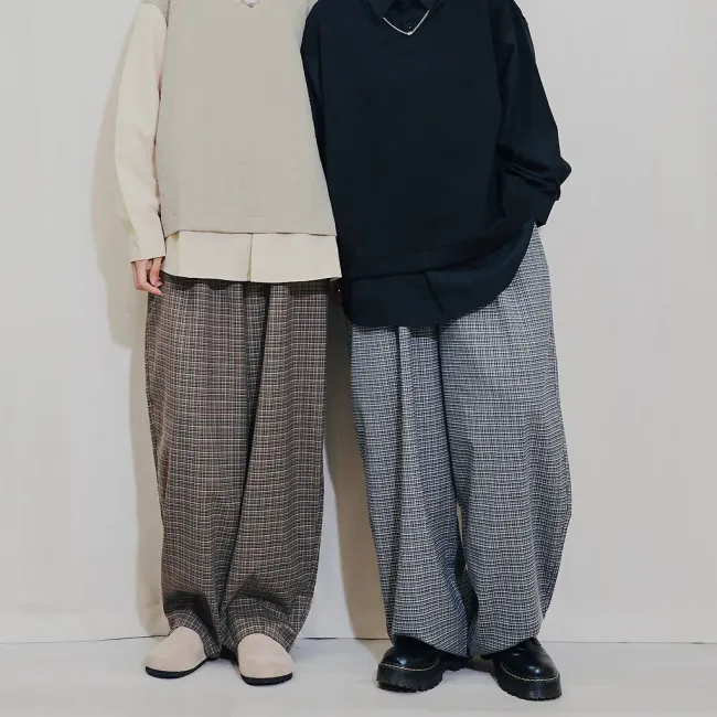 ms.o_O.store  歐歐選物所 | 古著 |  - 復古小格子闊腿落地褲