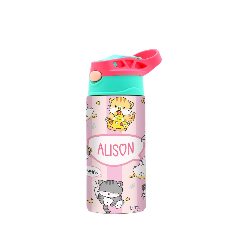DK -  WaterBottle - Pink green - Fun Kitty