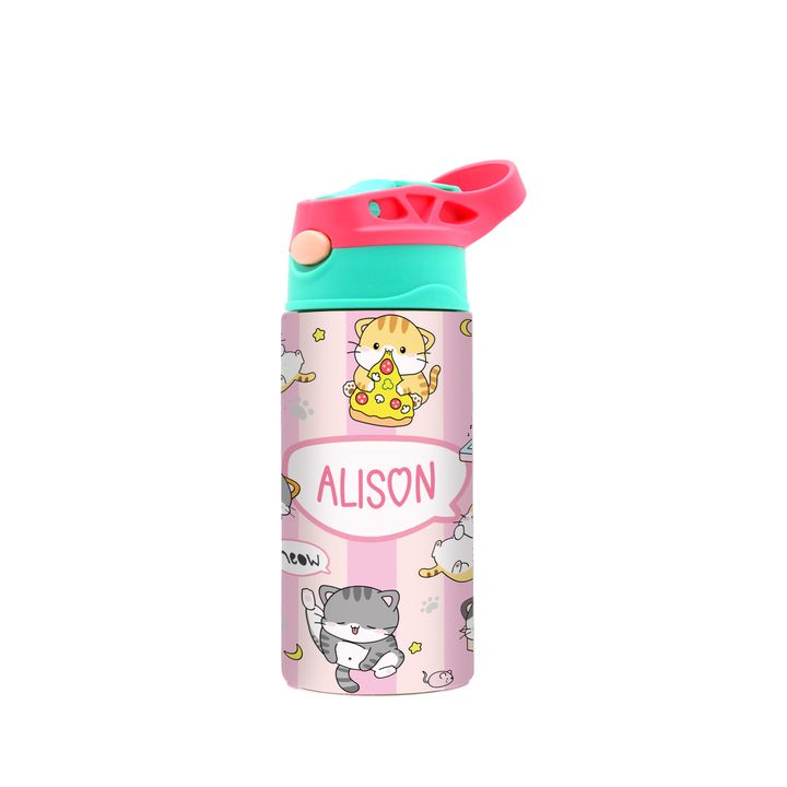 DK -  WaterBottle - Pink green - Fun Kitty