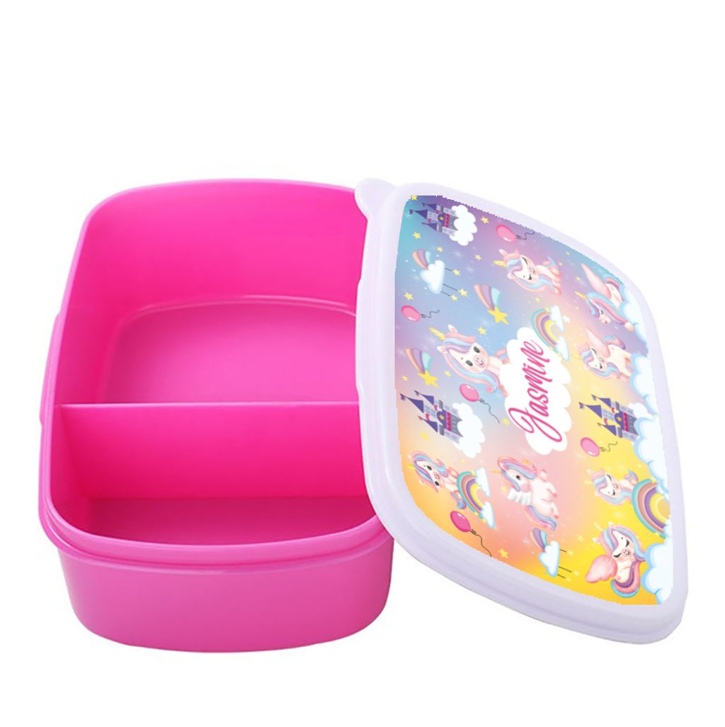 DK - Lunch Box pink -open lid -  Unicorn Castle