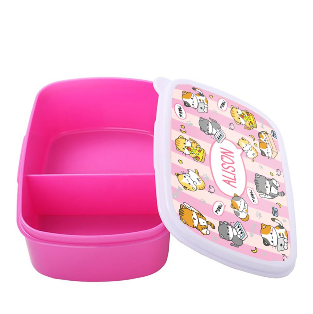 DK - Lunch Box pink -open lid -  Fun Kitty