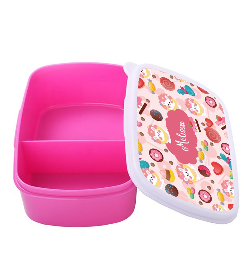 DK - Lunch Box pink -open lid - sweet bunny - 02