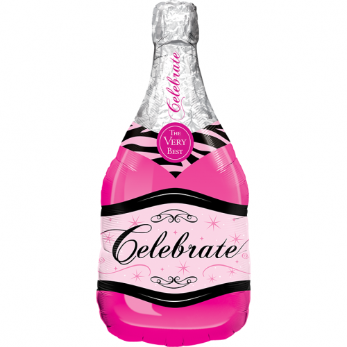 39'' Celebrate Champagne Bottle Shape Foil Balloon - Pink-1-500x500