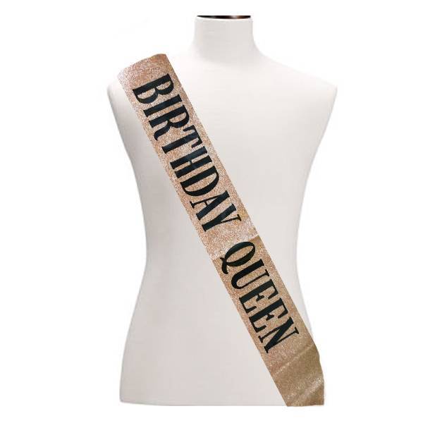 BIRTHDAY QUEEN GLITTER R.GOLD IN BLACK-600x600